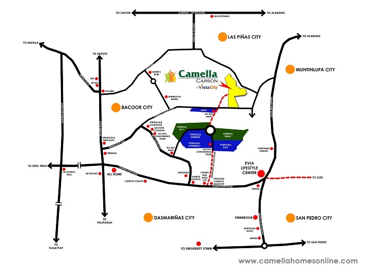 Vicinity Map Location Fatima - Camella Carson | Crown Asia Prime House for Sale Daang Hari Bacoor Cavite